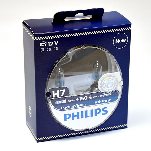 Лампа автомобильная галогенная Philips RacingVision +150, цоколь H7, 12V- 55W (PX26d), 2 шт12972RVS2 Лампа автомобильная галогенная Philips RacingVision +150, цоколь H7, 12V- 55W (PX26d), 2 шт12972RVS2Галогеновая лампа RacingVision, самая яркая лампа, разрешенная для использования на дорогах ? Повышение яркости света до 150%*? Позволяет видеть дальше и реагировать быстрее? Оптимизированы для зимнего освещенияУправляя машиной на большой скорости на плохо освещенных проселочных дорогах, вы вынуждены полагаться на производительность фар. Если перед вами неожиданно появляется препятствие,главное — время реакции. Даже доля секунды может серьезно повлиять на вашу безопасность. Превосходные характеристики луча ламп Philips RacingVision позволяют быстрее определять опасную ситуацию и не терять управление автомобилем — независимо от дорожных условий.