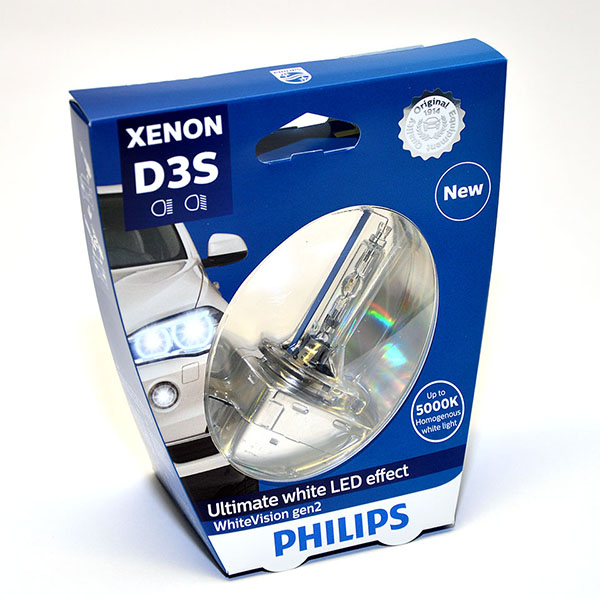 Лампа автомобильная ксеноновая Philips WhiteVision gen2, цоколь D3S, 85 Вт. 42403 WHV2S142403 WHV2S1 Лампа автомобильная ксеноновая Philips WhiteVision gen2, цоколь D3S, 85 Вт. 42403 WHV2S142403 WHV2S1? Мощный равномерный яркий белый свет ? Идеально сочетается со светодиодным освещением вашей машины? Белый свет до 5000K на дороге? Улучшение видимости на 120%*? Лампа, разрешенная для использования на дорогах общего пользованияС лампами Philips Xenon WhiteVision gen2 машина становится более заметной, а освещение дороги более ярким и равномерным. Xenon WhiteVision gen2 — идеальный выбор, если вы хотите сочетать ксенон со светодиодным освещением автомобиля.