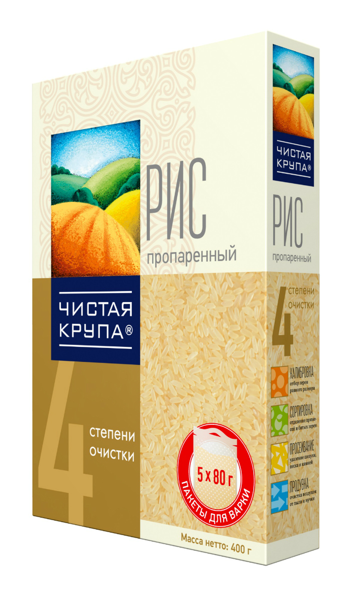 Чистая Крупа рис длиннозерный пропаренный в пакетиках для варки, 5 шт по 80 г18395 Чистая Крупа рис длиннозерный пропаренный в пакетиках для варки, 5 шт по 80 г18395Рис – основа здорового питания! Польза риса обусловлена его составом, основную часть которого составляют сложные углеводы (до 80%), примерно 8% в составе риса занимают белковые соединения (восемь важнейших для человеческого организма аминокислот). Рис также является источником витаминов группы В (В1, В2, В3, В6), которые незаменимы для нервной системы человека. Рис идеально сочетается с рыбой, мясом, фруктами и овощами. Рецепты блюд из просты, блюда легко готовятся и приносят массу пользы здоровью!