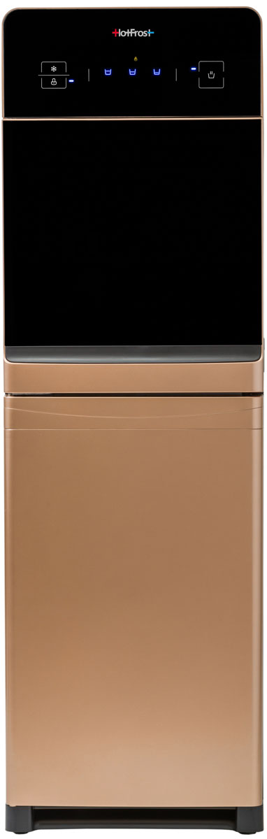 HotFrost 350ANET, Gold кулер для воды4630004841482 HotFrost 350ANET, Gold кулер для воды4630004841482Кулер HotFrost 350ANET – это сочетание всех последних трендов технологий и дизайна. Самый модный сегодня цвет шампань-металлик в комбинации с черным, безусловно, смотрится необычайно аристократично и гармонично вписывается в роскошные интерьеры.Нижняя загрузка (размещение бутыли в шкафчике)– это наиболее удобный и эстетичный способ установки бутыли, который также защитит вашу воду от прямых солнечных лучей и сохранит ее свежей и полезной. Уникальность кулера HotFrost350ANET также выражается в легком управлении опциями сенсорной панелью, а термоэлектрическое охлаждение обеспечивает бесшумность работы системы. И самый необычный элемент – это маленький литровый чайник, которым мы традиционно привыкли пользоваться для заваривания чая и прочих напитков.Этот кулер создан какдля тех, чья жизнь неразрывно связана с чайными церемониями, так и для тех, кто не любит долго ждать чайник. Высокая мощность нагрева 1100 Ватт обеспечивает производительность нагрева горячей воды до 8 литров в час, температура горячей воды достигает практически точки кипения - 99 °C. Прозрачная дверца, прикрывающая зону подачи воды, придает дополнительную легкость внешнему виду аппарата.Уровень размещения краника: 868 ммОбъём бака горячей воды: 1 лОбъём бака холодной воды: 0,6 лТип нагревательного элемента: внутренний дисковыйИндикатор нагрева / охлажденияСъемный лоток для сбора капель