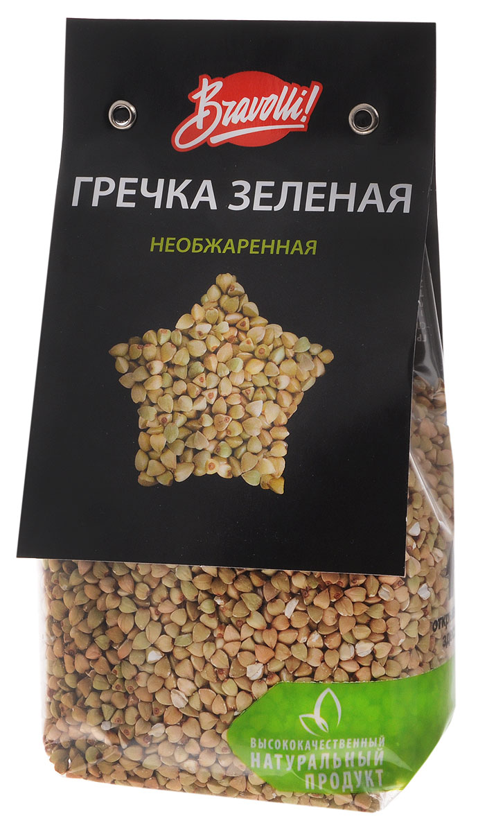 Bravolli Гречка зеленая необжаренная, 350 гБР 138/6 Bravolli Гречка зеленая необжаренная, 350 гБР 138/6Зелёная гречка — продукт здорового питания. Она не проходит термическую обработку (пропаривание), благодаря чему сохраняется естественный светло-зелёный цвет зёрен, мягкий гречневый вкус и аромат, а также способность к прорастанию.