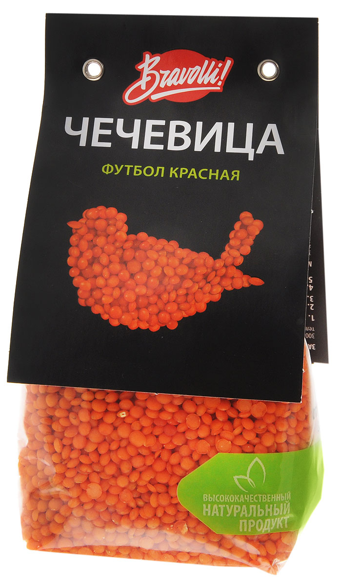 Bravolli Футбол чечевица красная, 350 гБР 89/6 Bravolli Футбол чечевица красная, 350 гБР 89/6Красная чечевица Футбол похожа на маленький оранжевый мячик. Она довольно универсальна, замечательно подходит к разнообразным ингредиентам: овощам, мясу, рыбу — всему, что пожелаете. Не требует предварительного замачивания, время приготовления — 15 минут.