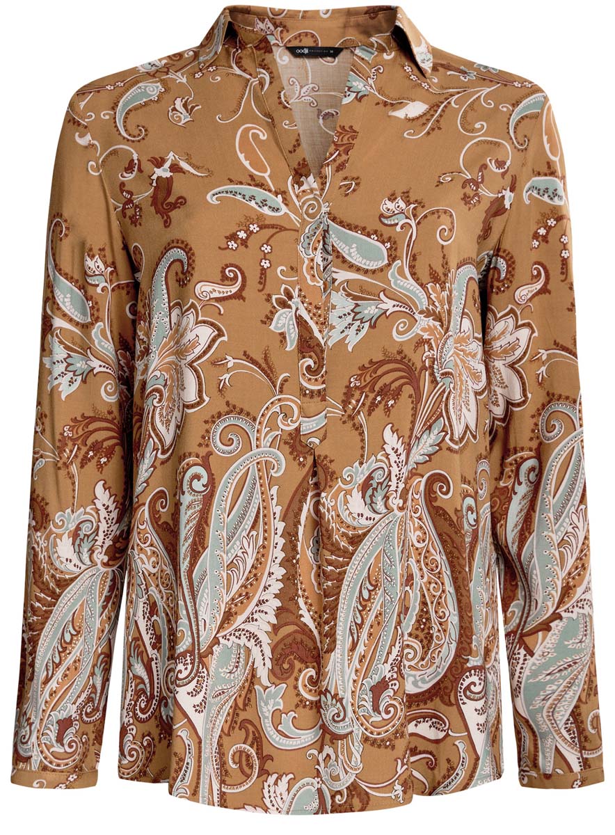 Блузка женская oodji Collection, цвет: горчичный, коричневый. 21411144-4/26346/5762E. Размер 36 (42-170)