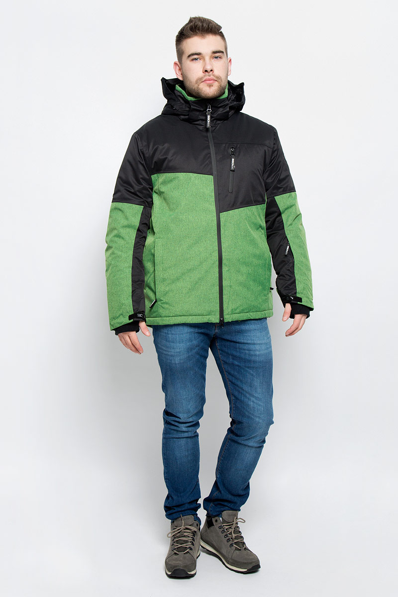 Куртка мужская Baon, цвет: зеленый, черный. B536904. Размер L (50)B536904_WASABI-BLACK Куртка мужская Baon, цвет: зеленый, черный. B536904. Размер L (50)B536904_WASABI-BLACKМужская куртка Baon изготовлена из высококачественного полиэстера. В качестве утеплителя используется полиэстер.Куртка с воротником-стойкой и съемным капюшоном застегивается на застежку-молнию с двумя бегунками и защитой для подбородка, а также дополнительно имеет внутреннюю ветрозащитную планку. Капюшон оснащен эластичными шнурками со стопперами и пристегивается к куртке с помощью застежки-молнии. Рукава дополнены внутренними эластичными манжетами с отверстиями для больших пальцев и хлястиками на липучках. Под рукавом расположена застежка-молния и сетчатый материал для дополнительной вентиляции. Низ изделия дополнен съемной ветрозащитной планкой на кнопках. Объем по низу регулируется с помощью эластичного шнурка со стоппером. Спереди имеются три прорезных кармана на застежках-молниях, с внутренней стороны - прорезной карман на застежке-молнии и небольшой накладной карман-сетка на кнопке. На левом рукаве расположен небольшой прорезной карман на застежке-молнии . Куртка оформлена фирменными нашивками.