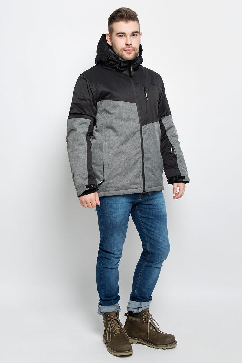 Куртка мужская Baon, цвет: черный, серый. B536904. Размер XL (52)B536904_BLACK-GREY Куртка мужская Baon, цвет: черный, серый. B536904. Размер XL (52)B536904_BLACK-GREYМужская куртка Baon изготовлена из высококачественного полиэстера. В качестве утеплителя используется полиэстер.Куртка с воротником-стойкой и съемным капюшоном застегивается на застежку-молнию с двумя бегунками и защитой для подбородка, а также дополнительно имеет внутреннюю ветрозащитную планку. Капюшон оснащен эластичными шнурками со стопперами и пристегивается к куртке с помощью застежки-молнии. Рукава дополнены внутренними эластичными манжетами с отверстиями для больших пальцев и хлястиками на липучках. Под рукавом расположена застежка-молния и сетчатый материал для дополнительной вентиляции. Низ изделия дополнен съемной ветрозащитной планкой на кнопках. Объем по низу регулируется с помощью эластичного шнурка со стоппером. Спереди имеются три прорезных кармана на застежках-молниях, с внутренней стороны - прорезной карман на застежке-молнии и небольшой накладной карман-сетка на кнопке. На левом рукаве расположен небольшой прорезной карман на застежке-молнии . Куртка оформлена фирменными нашивками.