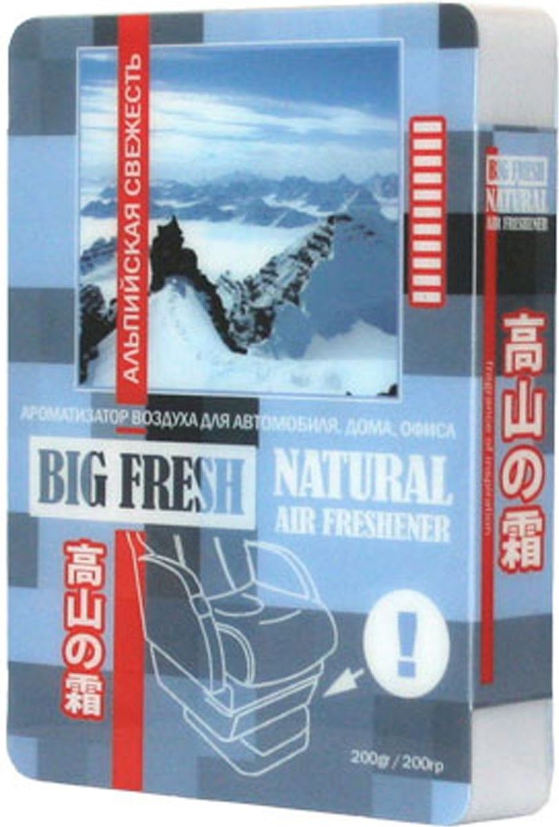 Ароматизатор автомобильный FKVJP Big Fresh. Альпийская свежесть, гелевый, под сидение, 200 гBF-18 Ароматизатор автомобильный FKVJP Big Fresh. Альпийская свежесть, гелевый, под сидение, 200 гBF-18Гелевый ароматизатор FKVJP Big Fresh. Альпийская свежесть наполнит салон автомобиля альпийской свежестью надолго. Его можно незаметно разместить под сиденьем.Его состав распространяет стойкие ароматы свежести в салоне автомобиля и нейтрализует посторонние запахи, в том числе табачный.