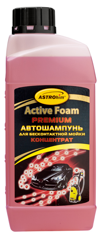 Шампунь автомобильный ASTROhim Active Foam PREMIUM, для бесконтактной мойки, концентрат, 1 лАС-335 Шампунь автомобильный ASTROhim Active Foam PREMIUM, для бесконтактной мойки, концентрат, 1 лАС-335Бесконтактный автошампунь ASTROhim Active Foam PREMIUM разработан специально для удаления сильных дорожных загрязнений. Содержит композицию высокоэффективных поверхностно-активных веществ, позволяющих осуществлять глубокую, но бережную очистку лакокрасочного покрытия, стекол, декоративных элементов кузова и колесных дисков. Эффективен в воде любой жесткости и не оставляет на кузове белесого налета. Обладает обильным пенообразованием и приятным ароматом. Содержит специальные компоненты, которые поднимают и обволакивают частички грязи, тем самым защищая лакокрасочное покрытие от царапин во время мойки. Автошампунь не оказывает коррозийного воздействия на металлические части кузова и не нарушает целостность лакокрасочного покрытия. Подходит для мытья любого вида транспорта. Является биоразлагаемым, поэтому не наносит вреда окружающей среде. Произведен по нидерландской технологии AkzoNobel. Товар сертифицирован.