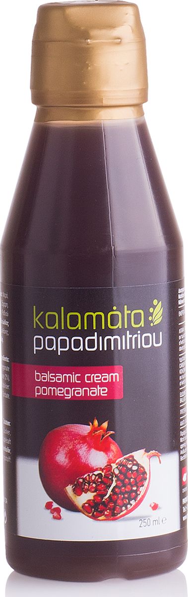Papadimitriou бальзамический соус с гранатом , 250 мл12.0021 Papadimitriou бальзамический соус с гранатом , 250 мл12.0021Бальзамический соус Каламата Пападимитриу приготовлен по традиционному рецепту на основе классического бальзамического уксуса с гранатом.Отличается приятным фруктовым ароматом и кисло-сладким вкусом.Соус прекрасно сочетается с рыбой и морепродуктами, куриным мясом, отварными овощами, свежими грибами, авокадо и различными десертами. Используется для приготовления соусов, легких закусок, подливок и бульонов.