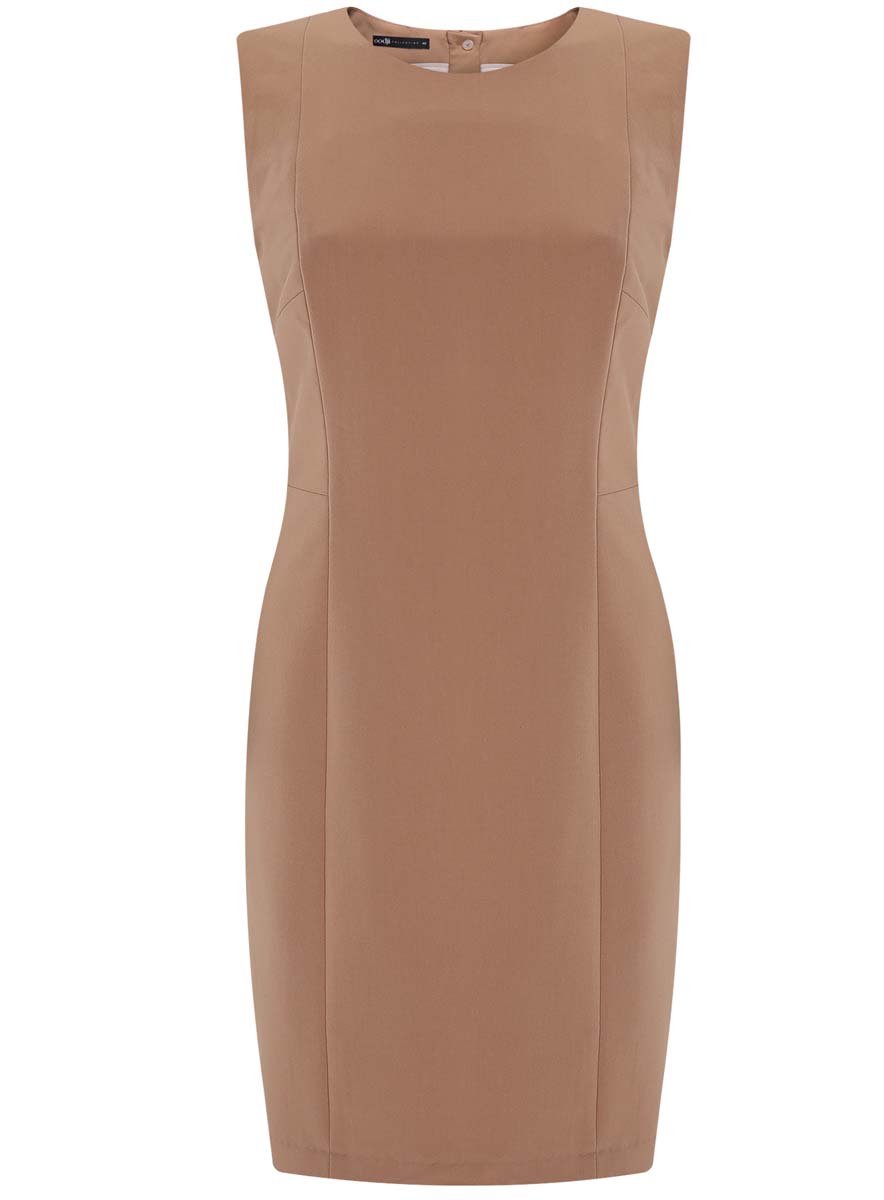 Платье oodji Collection, цвет: темно-бежевый. 21902064B/18600/3500N. Размер 36 (42-170)21902064B/18600/3500N Платье oodji Collection, цвет: темно-бежевый. 21902064B/18600/3500N. Размер 36 (42-170)21902064B/18600/3500NПлатье oodji Collection выполнено из высококачественного комбинированного материала. Модель по фигуре с круглым вырезом горловины и без рукавов застегивается на спинке на застежку-молнию и пуговицу.