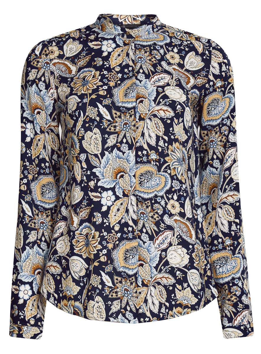 Блузка женская oodji Collection, цвет: темно-синий, бежевый. 21411063-2/26346/7933F. Размер 42 (48-170)