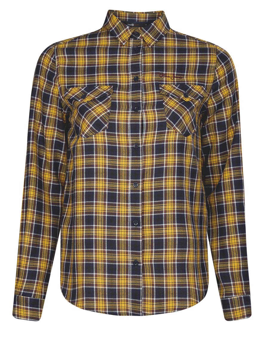 Рубашка женская oodji Ultra, цвет: темно-синий, желтый. 11400433-1/43223/7952C. Размер 38 (44-170)