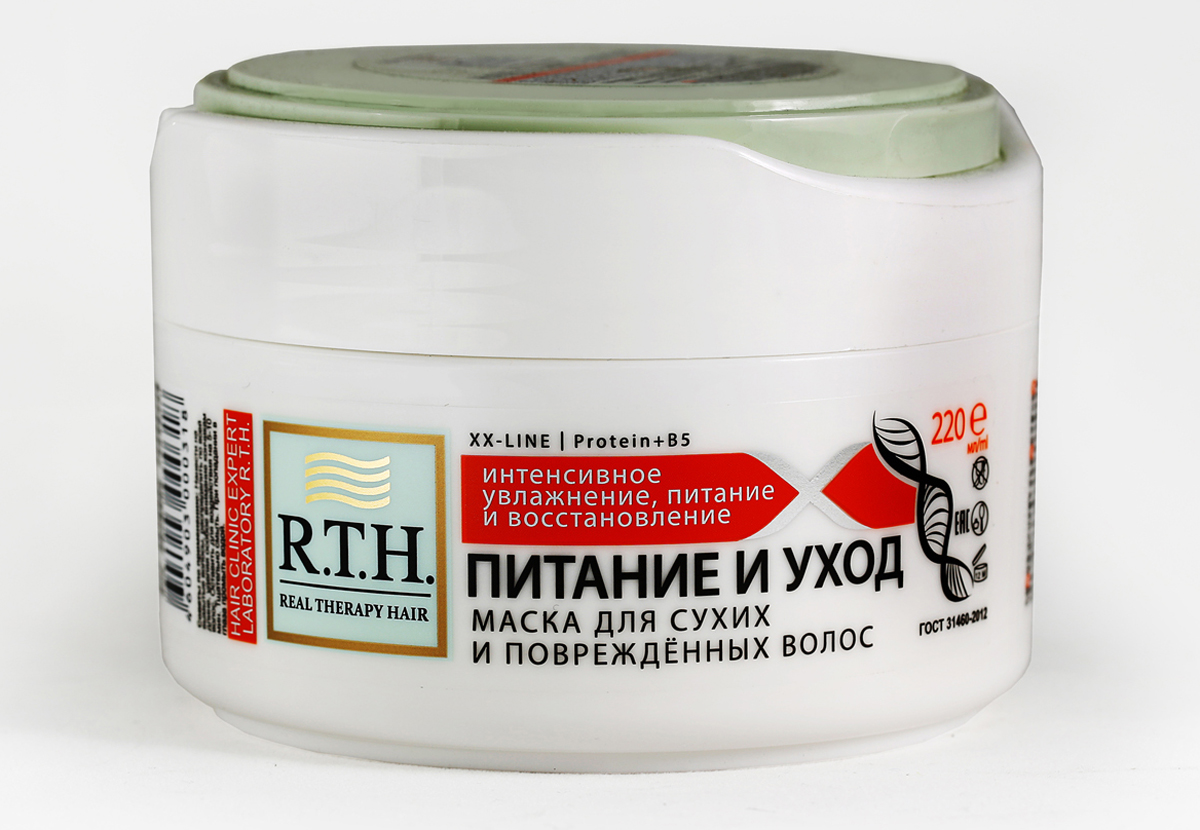 Маска R.T.H. Питание и уход4604903000318 Маска R.T.H. Питание и уход4604903000318Глубокое питание, увлажнение и восстановление волос. Система витаминов, протеинов и уникальная комбинация трех масел ши, жожоба и авокадо глубоко питает волосы, придает им непревзойденную шелковистость и восстанавливает поврежденную структуру кутикулы волоса.