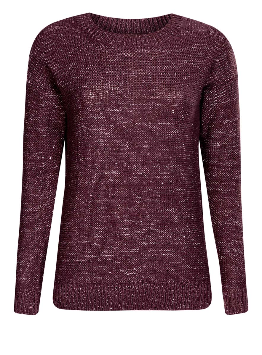 Джемпер женский oodji Ultra, цвет: бургундский. 63805293/46044/8800X. Размер L (48)63805293/46044/8800X Джемпер женский oodji Ultra, цвет: бургундский. 63805293/46044/8800X. Размер L (48)63805293/46044/8800XЖенский джемпер oodji Ultra с круглым вырезом горловины и длинными рукавами изготовлен из высококачественной пряжи из акрила с добавлением полиэстера.Джемпер украшен блестящими пайетками. Горловина, низ и манжеты рукавов изделия связаны резинкой.