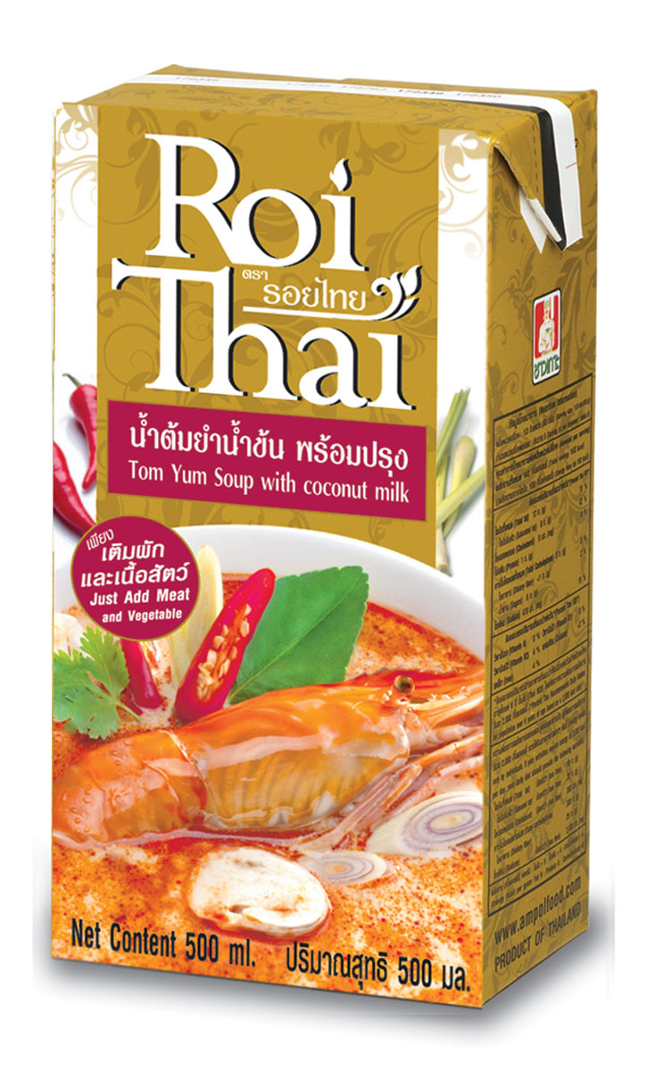 Roi Thai Том Ям основа для супа с кокосовым молоком, 250 мл542899 Roi Thai Том Ям основа для супа с кокосовым молоком, 250 мл542899Roi thai является готовым супом-основой, в котором уже смешаны кокосовое молоко, тайские пасты карри, травы, а также соусы, перечень и количество которых в точности соответствуют рецептуре традиционных тайских блюд. Roi Thai является натуральным продуктом, не содержит консервантов, ароматизаторов и усилителей вкуса. Суп Roi Thai является натуральным продуктом, не является концентратом и НЕ ТРЕБУЕТ разведения водой или другими жидкостями. Если вкус супа покажется вам острым или излишне насыщенным, можно добавить в суп кокосового молока. Он сделает вкус супа более нежным, мягким и сливочным.