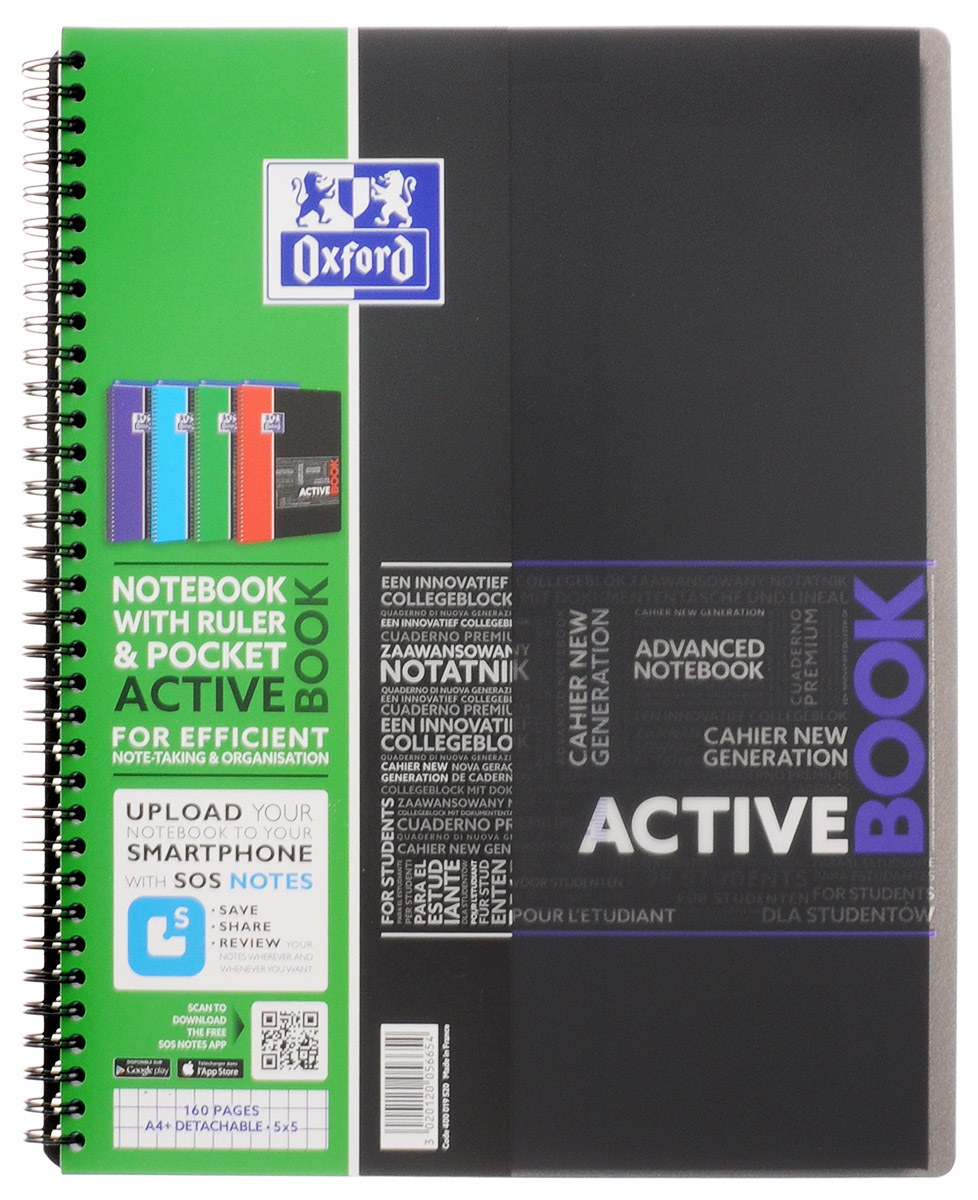 Oxford Тетрадь Sos Notes Activebook 80 листов в клетку цвет фиолетовый400019520, 291400_фиолетовый Oxford Тетрадь Sos Notes Activebook 80 листов в клетку цвет фиолетовый400019520, 291400_фиолетовыйКрасивая и практичная тетрадь Oxford Sos Notes Activebook отлично подойдет для школьников, студентов и офисных служащих.Тетрадь формата А4+ состоит из 80 листов белой бумаги с четкой яркой линовкой в клетку. Обложка тетради выполнена из плотного но гибкого полипропилена с закругленными уголками.Благодаря специальным меткам на каждой странице и бесплатному приложению SOS Notes для вашего телефона или планшета, вы сможете всегда легко перенести ваши записи и зарисовки с бумажной страницы в смартфон или на компьютер.Это прекрасное сочетание тетради и органайзера, так как включает в себя внутренний кармашек для хранения документов и закладку-линейку со справочной информацией.