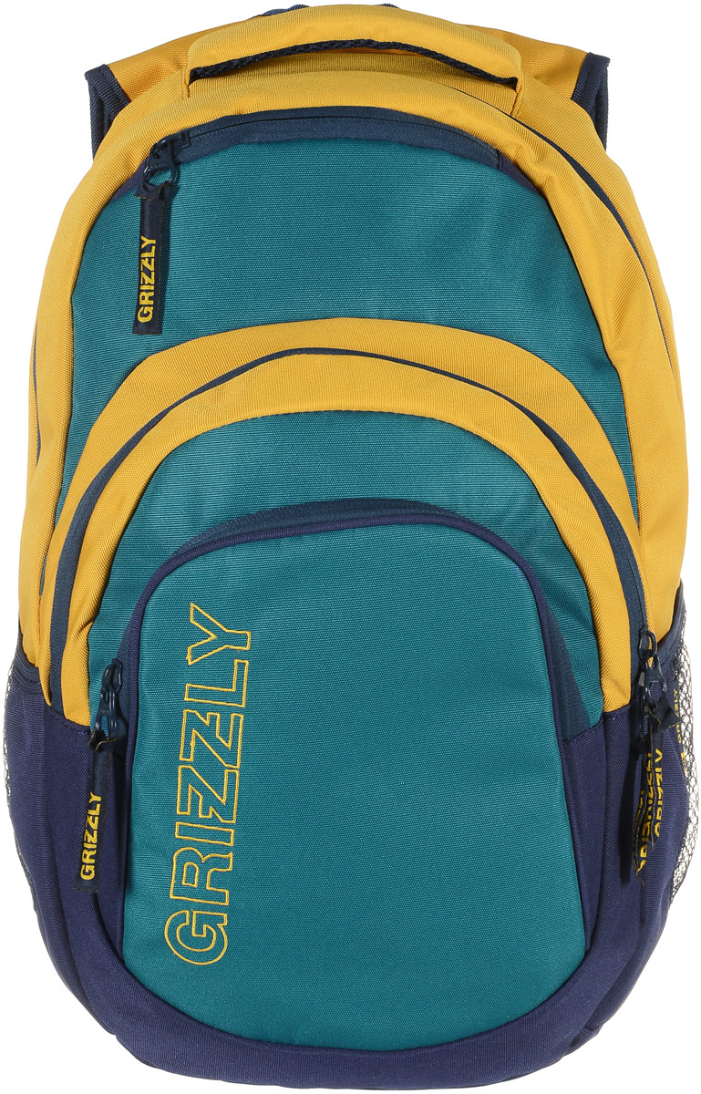 Grizzly Рюкзак цвет синий зеленый RU-704-1/3RU-704-1/3_синий, зеленый Grizzly Рюкзак цвет синий зеленый RU-704-1/3RU-704-1/3_синий, зеленыйРюкзак Grizzly - это красивый и удобный рюкзак, который подойдет всем, кто хочет разнообразить свои будни. Рюкзак выполнен из плотного яркого материала. Рюкзак имеет два основных отделения, которые закрываются на застежки-молнии. Первое отделение содержит внутри открытый мягкий карман на хлястике с липучкой. Второе отделение содержит карман-сетку на молнии и три маленьких открытых кармашка.На лицевой стороне рюкзака вверху и внизу расположены дополнительные карманы на молниях. По бокам рюкзак дополнен открытыми кармашками на резинках.Рюкзак оснащен широкой ручкой для переноски и грудной стяжкой ремней. Широкие лямки можно регулировать по длине. Многофункциональный рюкзак станет незаменимым спутником вашего ребенка.