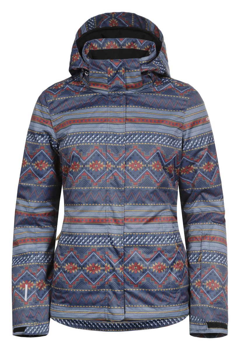 Куртка женская Icepeak Kaylee, цвет: синий, бордовый. 653231558IV. Размер 40 (46)653231558IV Куртка женская Icepeak Kaylee, цвет: синий, бордовый. 653231558IV. Размер 40 (46)653231558IVЖенская куртка Icepeak Kaylee выполнена из полиэстера с наполнителем из синтепона.Модель с длинными рукавами, воротником-стойкой и съемным капюшоном на застежке-молнии и пуговицах застегивается на застежку-молнию спереди и имеет ветрозащитный клапан на липучках. Изделие дополнено двумя втачными карманами на застежках-молниях, внутренним втачным карманом на молнии и накладным карманом-сеткой, а также небольшим втачным кармашком на молнии на рукаве. Рукава дополнены хлястиками с липучками, которые позволяют регулировать обхват манжет. Куртка оснащена внутренней противоснежной вставкой на кнопках. Низ куртки дополнен шнурком-кулиской.