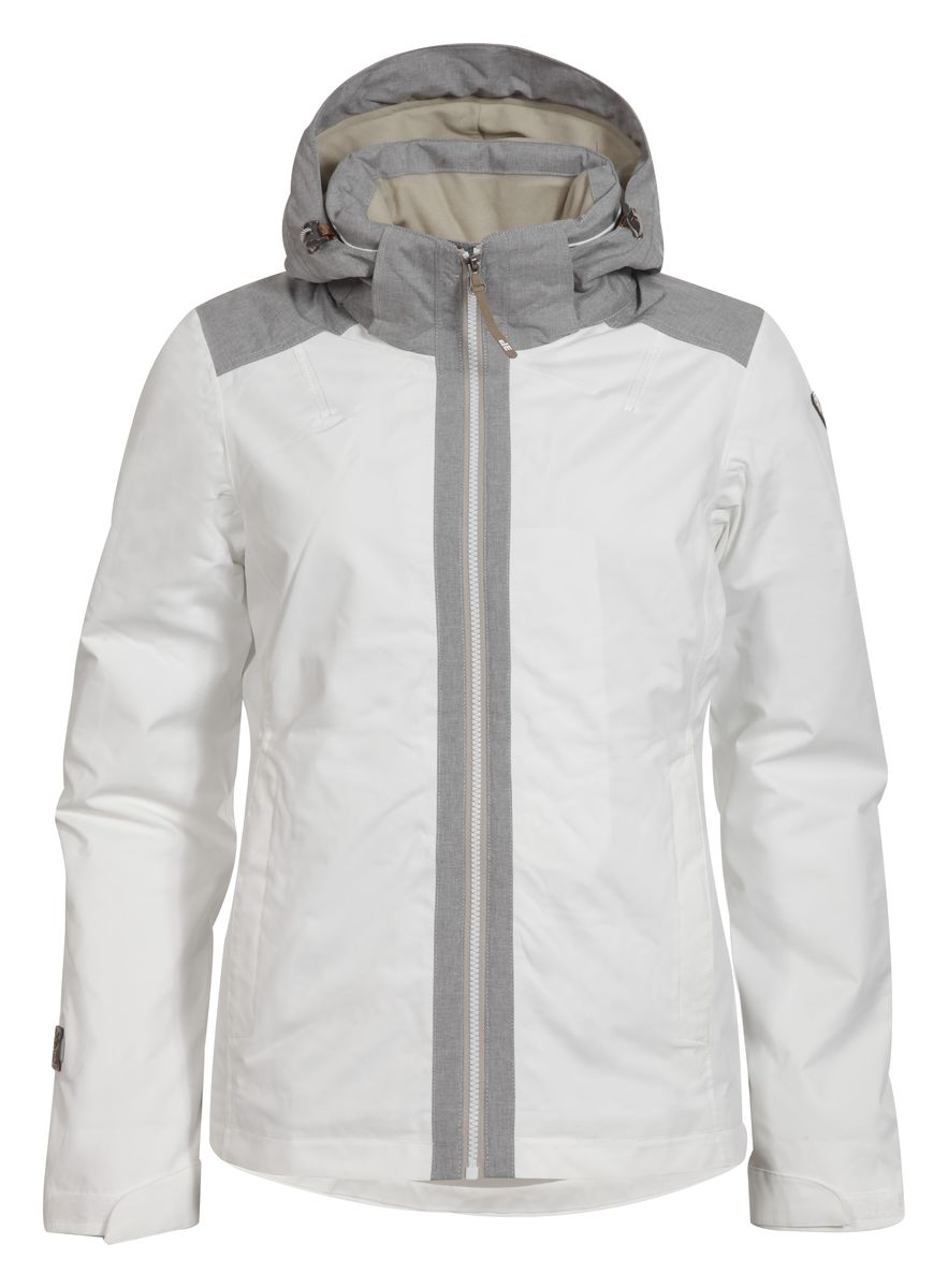 Куртка женская Icepeak Telma, цвет: белый, серый. 653029553IV. Размер 42 (48)653029553IV Куртка женская Icepeak Telma, цвет: белый, серый. 653029553IV. Размер 42 (48)653029553IVЖенская куртка Icepeak Telma выполнена из непромокаемой и непродуваемой ткани.Куртка с воротником-стойкой и съемным капюшоном на застежке-молнии, липучках и кнопках застегивается на удобную застежку-молнию спереди. Капюшон дополнен шнурком-кулиской со стопперами. Рукава оснащены хлястиками на липучках. Спереди расположены два втачных кармана на застежках-молниях, изнутри - втачной карман на застежке-молнии. Швы проклеены.