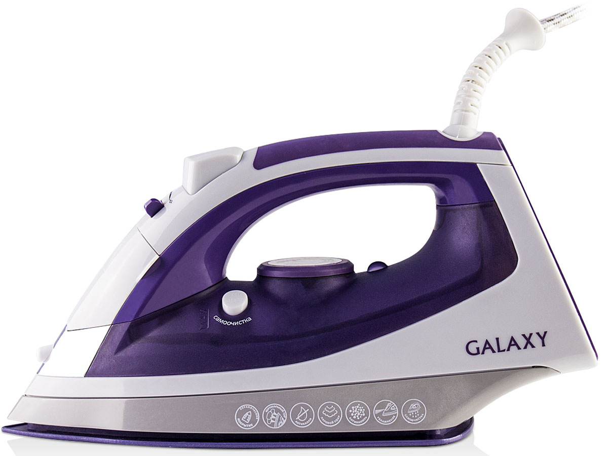 Galaxy GL 6111 утюг4630003365095 Galaxy GL 6111 утюг4630003365095Современный утюг Galaxy GL 6111 облегчает уход за одеждой и безусловно порадует вас своими поистине безграничными возможностями. Ультрагладкая подошва утюга GL 6111 с керамическим покрытием обеспечивает идеальное скольжение и избавит ваши вещи даже от самых сложных складок.Прибор обладает всеми необходимыми характеристиками для отличного результата: сухое глажение, отпаривание с регулировкой, функция разбрызгивания, возможность вертикального отпаривания. Модель оснащена функциями парового удара и самоочистки, а также системами антикапля и антинакипь. Сетевой шнур длиной 2 метра крепится при помощи шарового механизма, что не позволяет ему запутаться во время эксплуатации.Силиконовый уплотнитель крышки резервуараИндикатор нагрева
