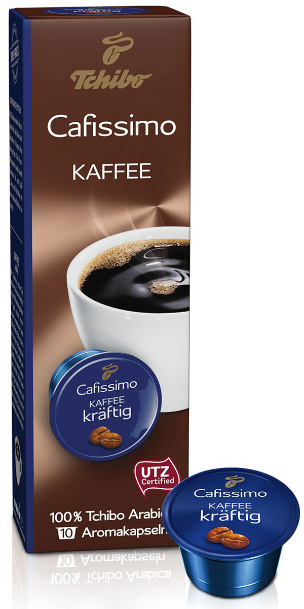 Cafissimo Kaffee Kraftig кофе в капсулах, 10 шт464526 Cafissimo Kaffee Kraftig кофе в капсулах, 10 шт464526Cafissimo познакомит вас с изысканным кофе, собранным на превосходных кофейных плантациях. Каждая кофейная капсула Tchibo содержит гармоничную композицию из лучших зерен Arabica, которые медленно вызревали на солнечных полях. Тщательно отобранные для вас профессионалами и прошедшие индивидуальную обжарку зерна Tchibo идеально раскрывают для вас насыщенный аромат и изысканно-пряный вкус кофе.