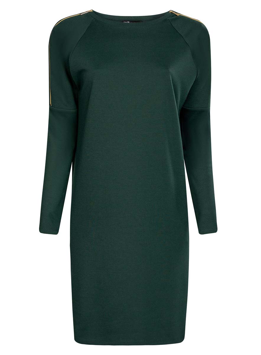 Платье oodji Collection, цвет: темно-зеленый. 24007026/37809/6900N. Размер XS (42)24007026/37809/6900N Платье oodji Collection, цвет: темно-зеленый. 24007026/37809/6900N. Размер XS (42)24007026/37809/6900NТрикотажное однотонное платье oodji Collection изготовлено из полиэстера с добавлением эластана. Верх платья выполнен с длинными рукавами и круглым вырезом. Рукава дополнены декоративными молниями, которые полностью расстегиваются. Модель свободного кроя.
