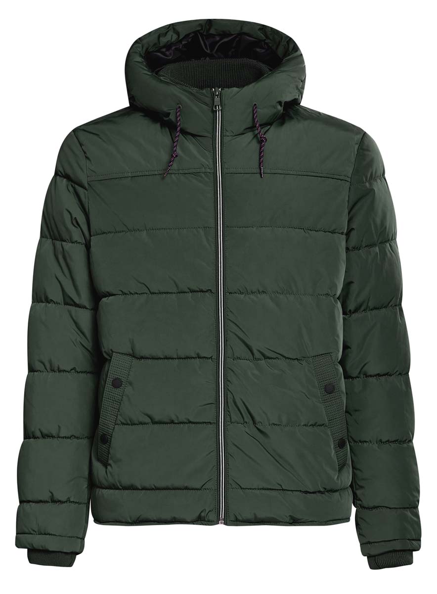 Куртка мужская oodji Basic, цвет: темно-зеленый. 1B112006M/39877N/6900N. Размер XL (56-182)1B112006M/39877N/6900N Куртка мужская oodji Basic, цвет: темно-зеленый. 1B112006M/39877N/6900N. Размер XL (56-182)1B112006M/39877N/6900NМужская куртка oodji Basic выполнена из 100% полиэстера. В качестве подкладки и утеплителя также используется полиэстер. Модель с несъемным капюшоном застегивается на застежку-молнию. Капюшон дополнен по краю шнурком-кулиской, а по низу - эластичной резинкой. Рукава имеют внутренние эластичные манжеты. Низ изделия дополнен эластичным шнурком-кулиской. Спереди расположено два прорезных кармана на кнопках, а с внутренней стороны - прорезной карман на застежке-молнии.