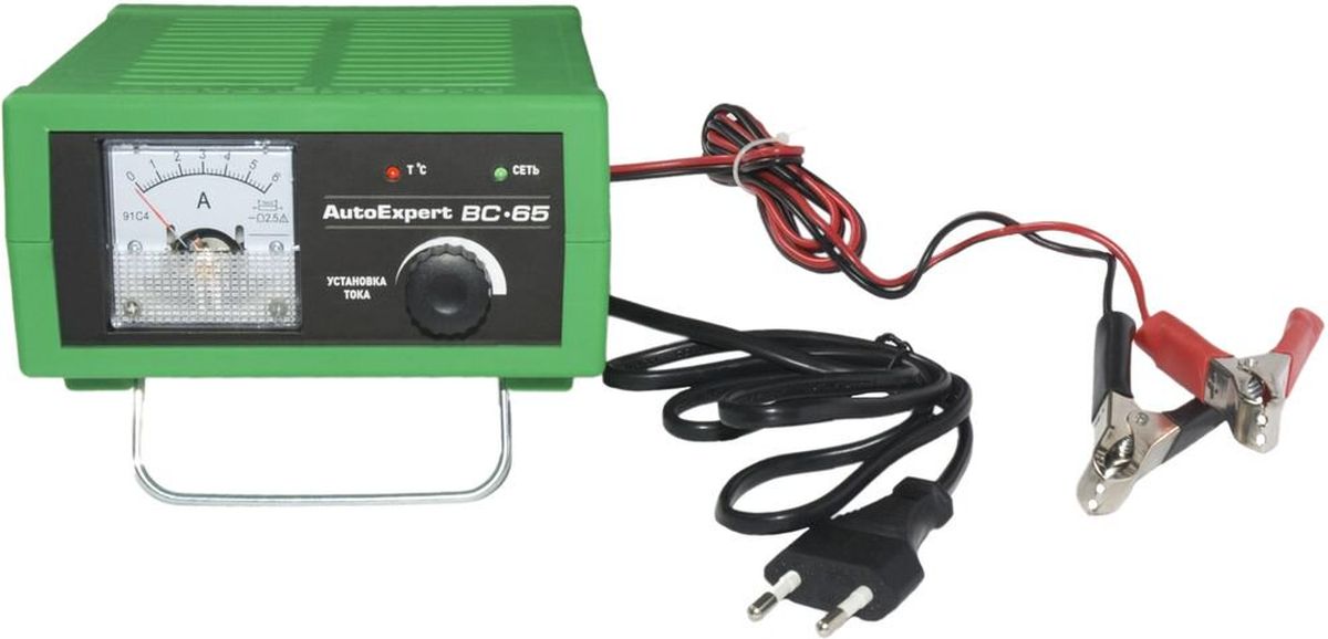 AutoExpert BC-65, Green зарядное устройство для автомобильных АКБBC-65 AutoExpert BC-65, Green зарядное устройство для автомобильных АКБBC-65Компактное зарядное устройство AutoExpert BC-65 для обслуживания и зарядки всех типов 12 вольтовых свинцовых аккумуляторных батарей, используемых в автомобилях и мототехнике.Функциональные особенности:Полностью автоматическая работа. Микропроцессорное управление. Стрелочный индикатор. Ручная установка тока зарядки.Совместимость со всеми типами свинцово-кислотных АКБ, включая необслуживаемыеЗащита от перегрева, перегрузки, неверного подключения, короткого замыканияМаксимальный ток заряда: 6А Емкость заряжаемой батареи: 1,2-120Ah Режим зарядки: полностью автоматическийОтсек для хранения проводовУдобная подставкаВозможность использования в качестве блока питания с вых.напряжением 15ВТемпература использования: -10С…+45С