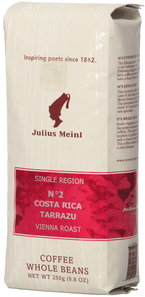 Julius Meinl № 2 Коста Рика Таррацу кофе в зернах, 250 г82029 Julius Meinl № 2 Коста Рика Таррацу кофе в зернах, 250 г82029Кофе из Коста-Рики широко известен благодаря своему терпкому аромату. Во вкусе этого кофе выделяется терпкость сухого красного вина, а в послевкусии – жареный кешью и изюм.