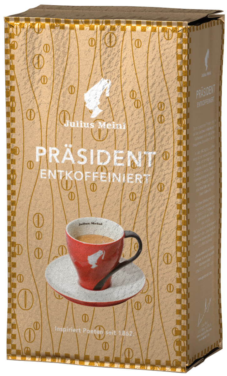 Julius Meinl Президент кофе молотый без кофеина, 250 г82136 Julius Meinl Президент кофе молотый без кофеина, 250 г82136Бленд, созданный на основе лучших кофейных зерен из Восточной Африки, обладает богатым ароматом с легкой кислинкой. Уровень кофеина минимальный и соответствует австрийским стандартам – всего 0,08%.