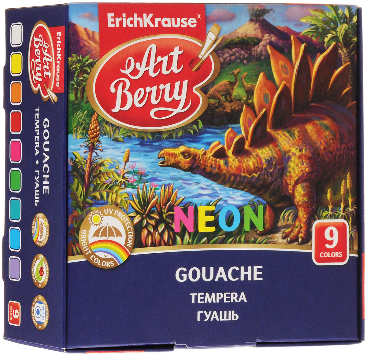Erich Krause Гуашь Art Berry Neon 9 цветов41747 Erich Krause Гуашь Art Berry Neon 9 цветов41747Гуашь Erich Krause Art Berry Neon с УФ защитой яркости.Гуашь предназначена для декоративно-оформительских работ и творчества детей.В набор входит гуашь девяти неоновых цветов.Краски можно наносить на бумагу, картон, холст, ткань и фанеру, они легко размываются водой и быстро сохнут.