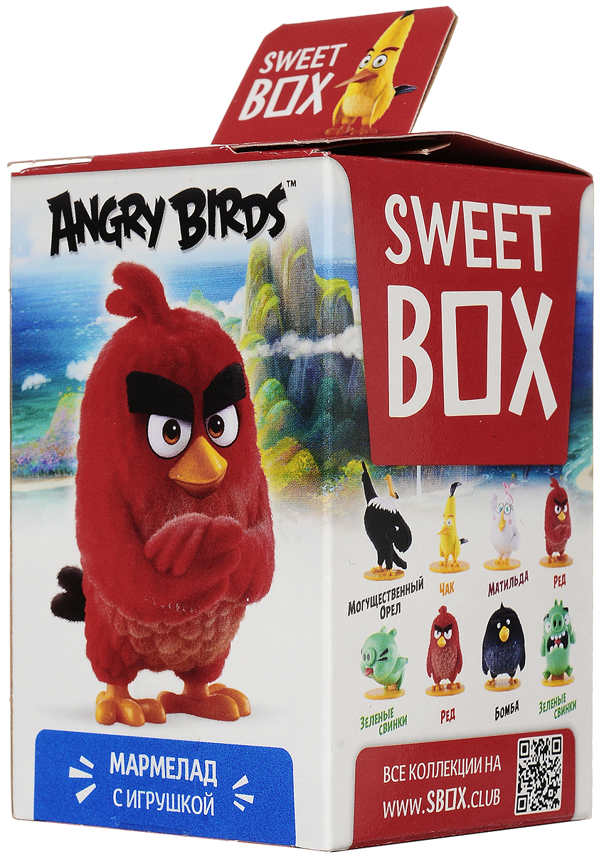 Sweet Box Angry Birds Movie мармелад жевательный с игрушкой, 10 гУТ18761 Sweet Box Angry Birds Movie мармелад жевательный с игрушкой, 10 гУТ18761Sweet Box Angry Birds Movie - коллекционная игрушка со сладким сюрпризом.Герои знаменитого противостояния, персонажи популярной компьютерной игры. Узнайте все тайны птичек и свинок! Соберите всю коллекцию!Внимание! Игрушка предназначена для детей старше 3-х лет.