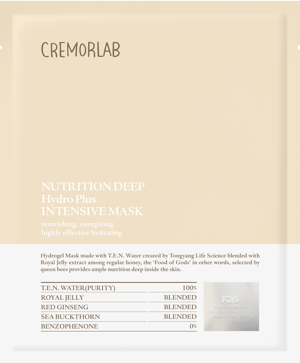 Cremorlab Nutrition Deep Hydro Plus Intensive Mask / Маска питательная с экстрактом маточного молочка пчел 1 шт61485 Cremorlab Nutrition Deep Hydro Plus Intensive Mask / Маска питательная с экстрактом маточного молочка пчел 1 шт61485Гидрогелевая маска класса премиум способствует глубокому проникновению и усвоению питательных веществ, влаги, витаминов, аминокислот и минералов из маточного молочка пчел в глубокие слои кожи. Маска на тканой основе из 100% экологически чистой натуральной целлюлозы, не содержит парабенов. Является источником Омега-7 (пальмитолеиновой кислоты), одного из главных и самых редких элементов кожи. Глубоко питает, улучшает упругость и тургор кожи, снимает раздражения и покраснения, препятствует чрезмерному испарению влаги. Прекрасный результат на утомленной и поврежденной коже, положительно влияет на функциональное состояние кожи, оставляя ее нежной и бархатистой даже после первого применения. Подходит для всех типов кожи, гипоаллергенна.Объем: 1 штука -25 грамм