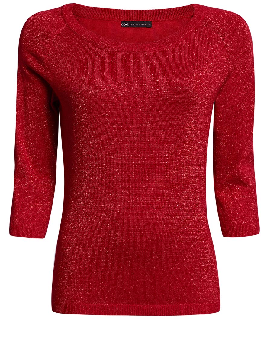 Джемпер женский oodji Collection, цвет: красный металлик. 73812654/45169/4500X. Размер XS (42)73812654/45169/4500X Джемпер женский oodji Collection, цвет: красный металлик. 73812654/45169/4500X. Размер XS (42)73812654/45169/4500XСтильный женский джемпер oodji Collection выполнен из качественного комбинированного материала.Модель с рукавами-реглан 3/4 и круглым вырезом горловины. По низу, горловине и рукавам дополнена трикотажной резинкой. Выполнен джемпер с дополнением люрекса.