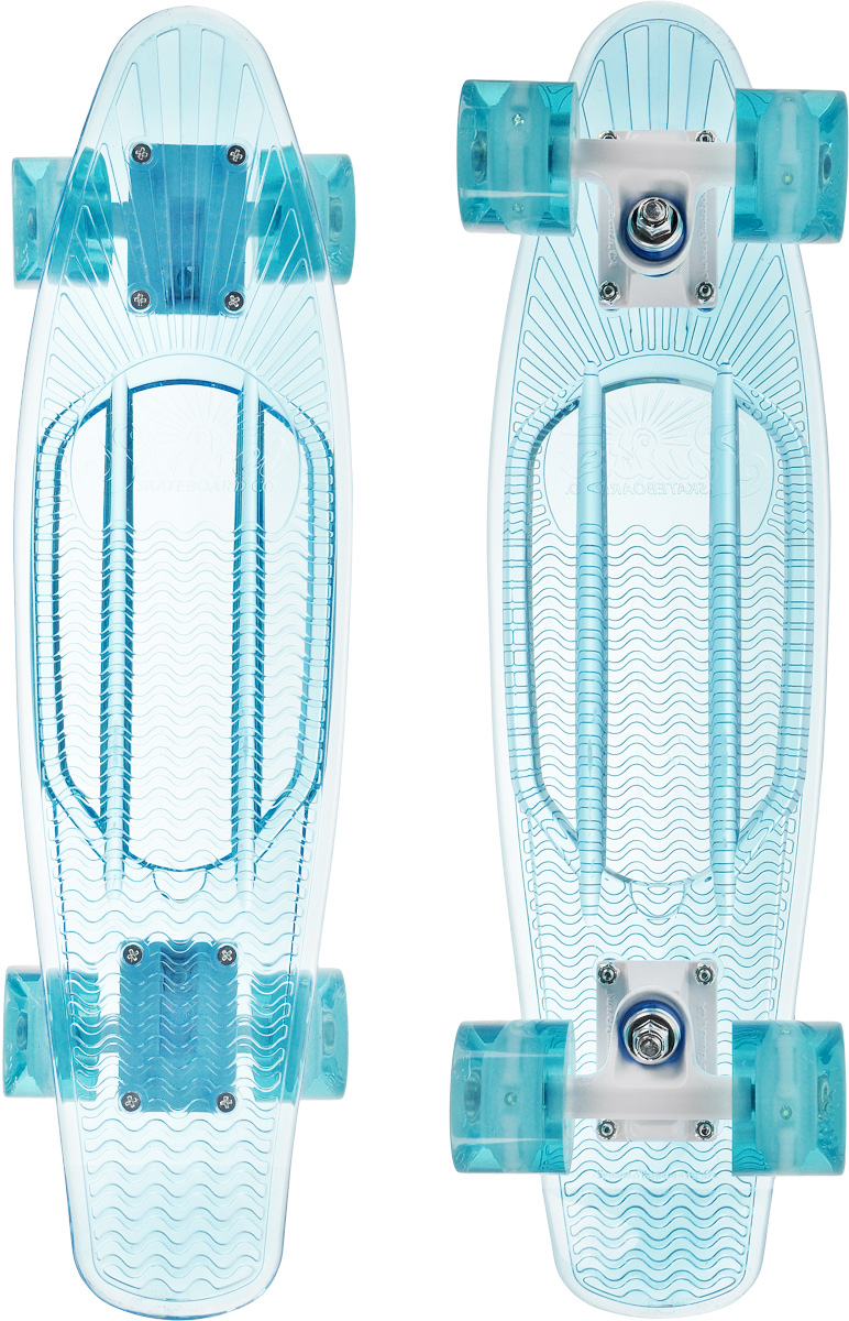 Скейтборд пластиковый Sunset Skateboards Ocean, цвет: голубой, дека 56 х 15 смOCEAN-A-A Скейтборд пластиковый Sunset Skateboards Ocean, цвет: голубой, дека 56 х 15 смOCEAN-A-AКрасивый и функциональный пластборд Sunset Skateboards Ocean, изготовленный из прочного поликарбоната (PC), отлично сочетается со светящимися колесами Flare LED. Стильный днем и ночью, он создан для того, чтобы производить впечатление на окружающих. Пластборд сочетает в себе высокую прочность поликарбоната, который используют для производства бронестекол, гибкость и стабильность. Запатентованная формула с УФ-ингибиторами продлевает срок службы на открытом воздухе. Колеса выполнены из высококачественного полиуретана.Подходит для детей от 7 лет.