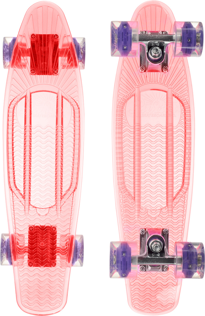 Скейтборд пластиковый Sunset Skateboards Princess, цвет: розовый, прозрачный, дека 56 х 15 смBLACKLIGHT PRINCESS Скейтборд пластиковый Sunset Skateboards Princess, цвет: розовый, прозрачный, дека 56 х 15 смBLACKLIGHT PRINCESSКрасивый и функциональный пластборд Sunset Skateboards Princess, изготовленный из прочного поликарбоната (PC), отлично сочетается со светящимися колесами Flare LED. Стильный днем и ночью, он создан для того, чтобы производить впечатление на окружающих. Пластборд сочетает в себе высокую прочность поликарбоната, который используют для производства бронестекол, гибкость и стабильность. Запатентованная формула с УФ-ингибиторами продлевает срок службы на открытом воздухе. Колеса выполнены из высококачественного полиуретана.Подходит для детей от 7 лет.