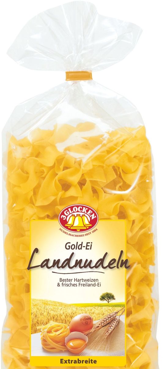 3 Glocken широкая лапша, 350 г608104 3 Glocken широкая лапша, 350 г608104Продукция Три колокольчика - это макаронные изделия высшего качества, произведенные из 100% твердых сортов пшеницы.