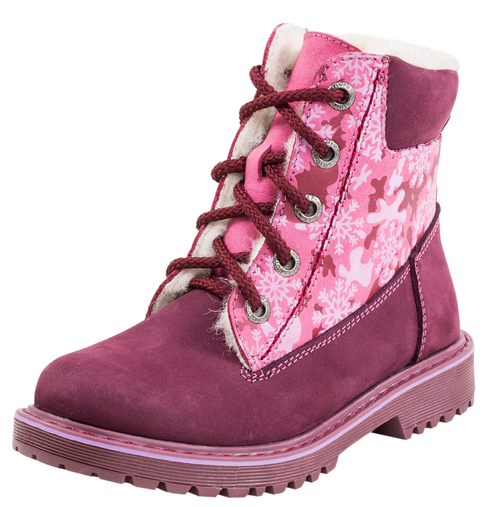 Ботинки для девочки Котофей, цвет: бордовый, розовый. 552074-41. Размер 31