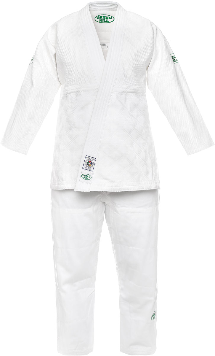 Кимоно для дзюдо Green Hill Olimpic, цвет: белый. JSO-10304. Размер 3/160JSO-10304 Кимоно для дзюдо Green Hill Olimpic, цвет: белый. JSO-10304. Размер 3/160JSO-10304Кимоно для дзюдо Green Hill Olimpic состоит из рубашки и брюк. Просторная рубашка с глубоким запахом, с боковыми разрезами и рукавом три четверти. Боковые швы и края полочек укреплены дополнительными строчками. Просторные брюки особого покроя на широком поясе со шнурком для фиксации брюк на талии. Комплект изготовлен из натурального хлопка, плотностью 950 г/м2.