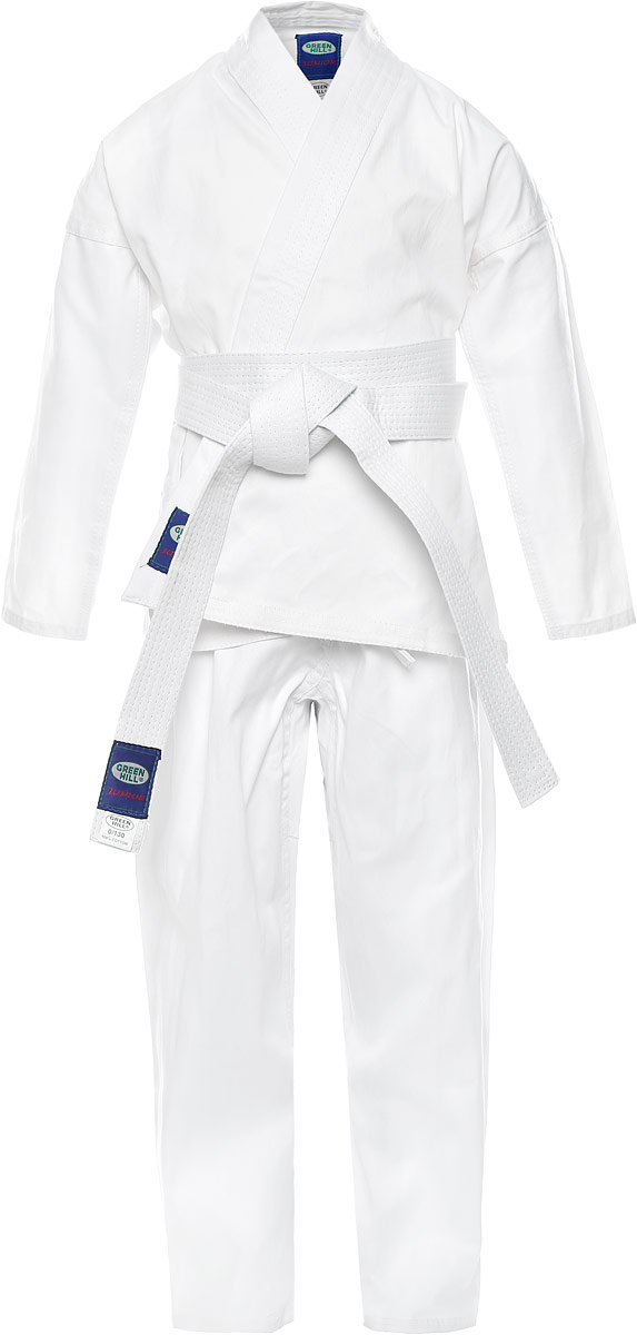 Кимоно детское для карате Green Hill Junior, цвет: белый. KSJ-10054. Размер 140KSJ-10054 Кимоно детское для карате Green Hill Junior, цвет: белый. KSJ-10054. Размер 140KSJ-10054Кимоно для карате Green Hill Junior состоит из рубашки, брюк и пояса. Просторная рубашка с глубоким запахом, с боковыми разрезами завязывается специальными завязками. Боковые швы и края полочек укреплены дополнительными строчками. Просторные брюки на широком поясе со шнурком для фиксации брюк на талии. Длинный плотный пояс укреплен многорядной прострочкой.