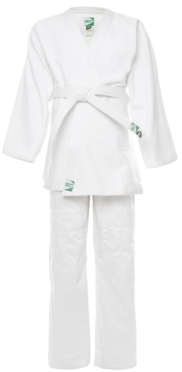 Кимоно для дзюдо Green Hill Adult, цвет: белый. JSA-10429. Размер 3/160JSA-10429 Кимоно для дзюдо Green Hill Adult, цвет: белый. JSA-10429. Размер 3/160JSA-10429Кимоно для дзюдо Green Hill Adult, состоящее из куртки и брюк, выполнено из натурального хлопка. Просторная куртка с глубоким запахом и рукавом 3/4 дополнена поясом на талии. Нижняя часть куртки по бокам дополнена разрезами. Просторные брюки особого кроя оснащены на поясе затягивающимся шнурком. Куртка усилена двойными швами на плечах, рукавах и груди.
