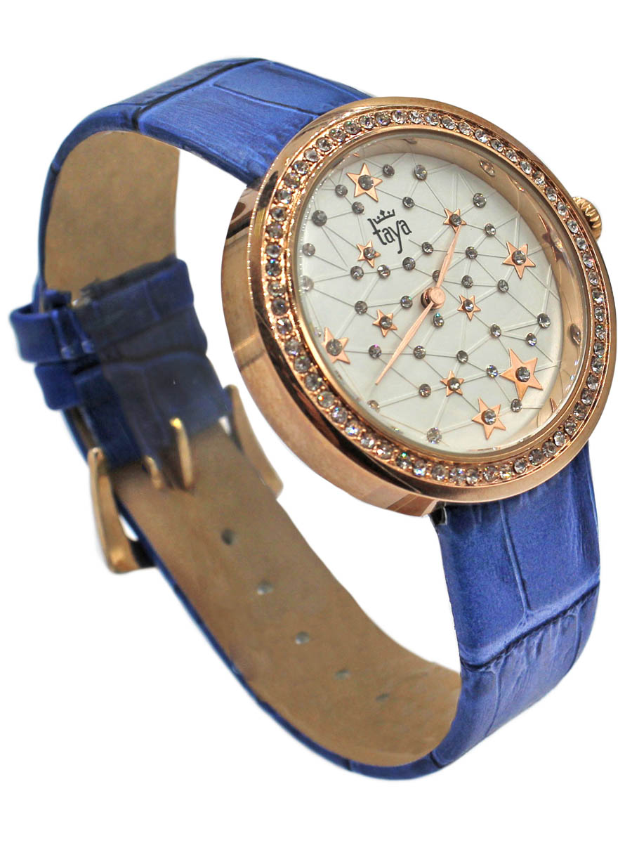 Часы наручные женские Taya, цвет: золотистый, синий. T-W-0040