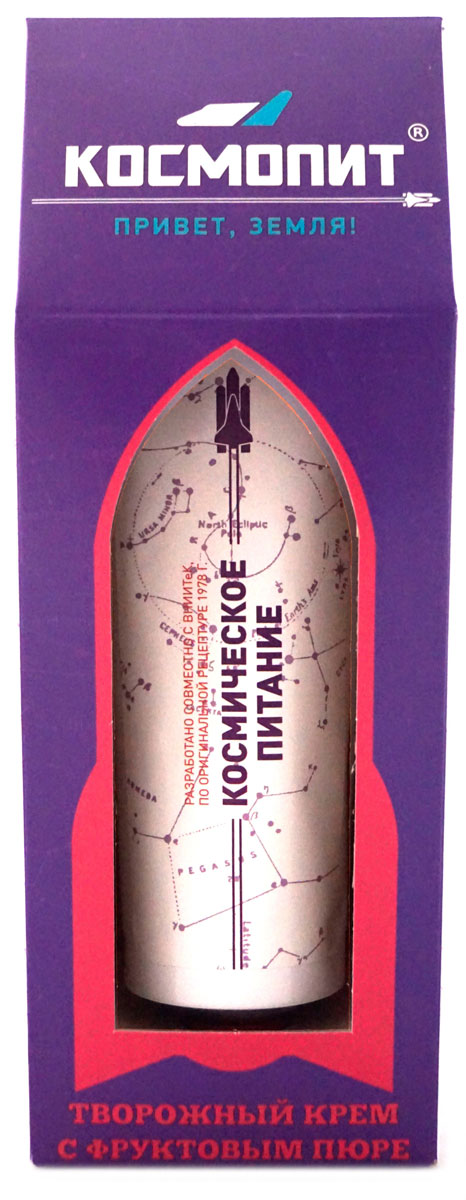 Космопит космическое питание творожный крем с фруктовым пюре, 165 г.0099 Космопит космическое питание творожный крем с фруктовым пюре, 165 г.0099Уникальный продукт, в составе есть всё необходимое. Спиртовая салфетка для дезинфекции горлышка тубы и рук. КосмоКлюч - для удобства выдавливания и, конечно, информационно-познавательный вкладыш, который не оставит вас без интересной истории на вечер.