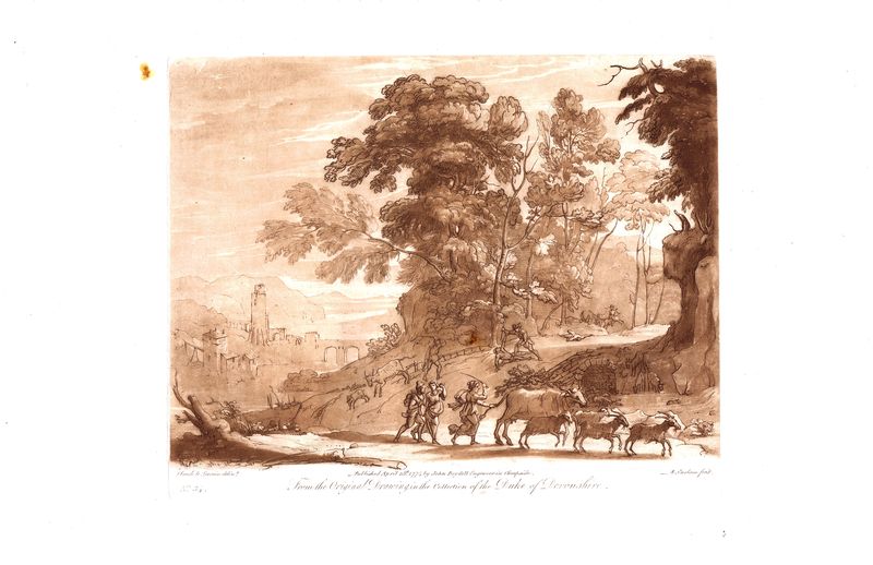 Лист 34. Пейзаж с животными. Офорт, меццо-тинто. Англия, Лондон, 1774 год