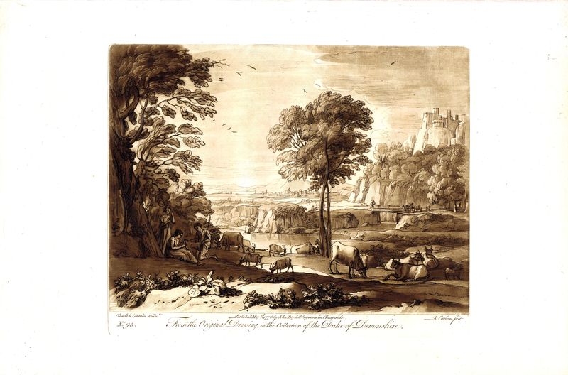 Лист 93. Пастухи и стадо. Офорт, меццо-тинто. Англия, Лондон, 1775 год