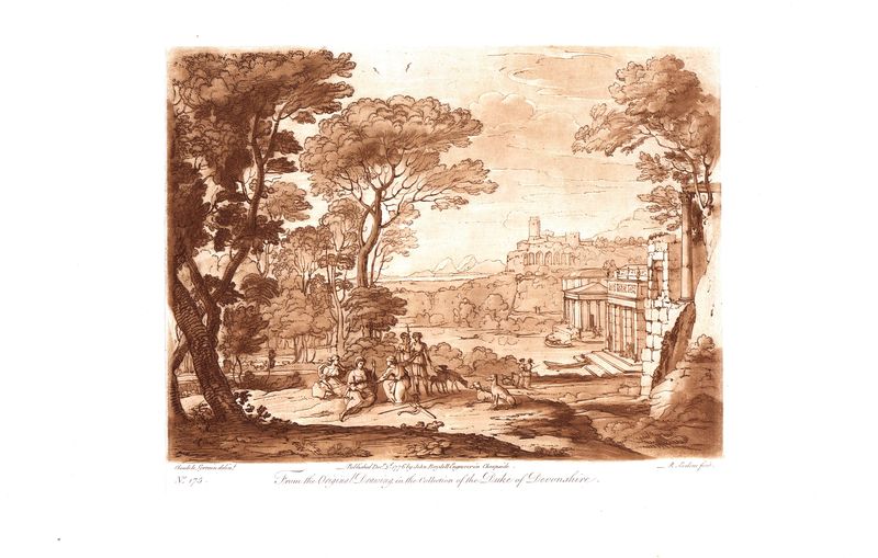 Лист 175. Пейзаж с фигурами. Офорт, меццо-тинто. Англия, Лондон, 1776 год