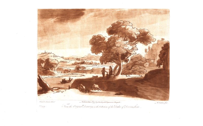 Лист 199. Речной пейзаж. Офорт, меццо-тинто. Англия, Лондон, 1777 год