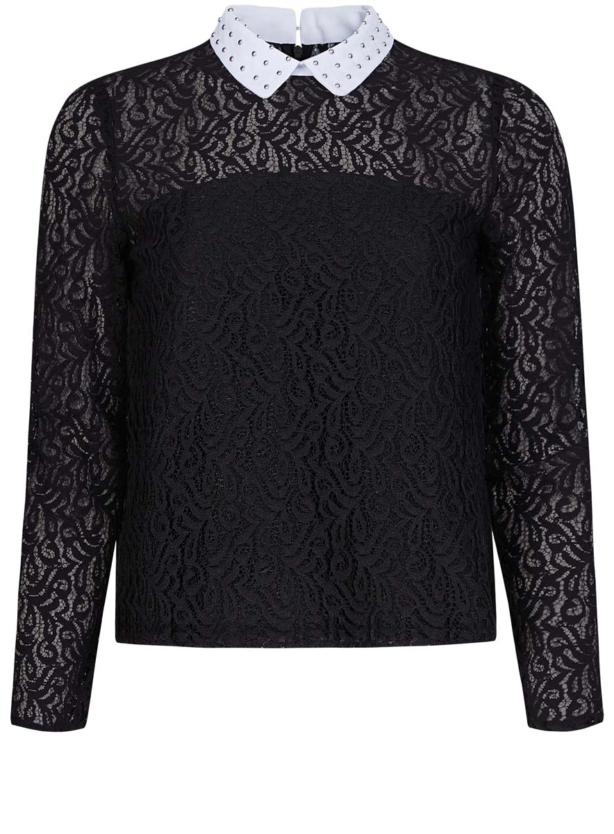 Блузка женская oodji Collection, цвет: черный. 21411092-1/45967/2900N. Размер 46 (52-170)21411092-1/45967/2900N Блузка женская oodji Collection, цвет: черный. 21411092-1/45967/2900N. Размер 46 (52-170)21411092-1/45967/2900NСтильная женская блузка oodji Collection выполнена из комбинированного материала. Модель с отложным воротником и длинными рукавами сзади застегивается на молнию и крючок.