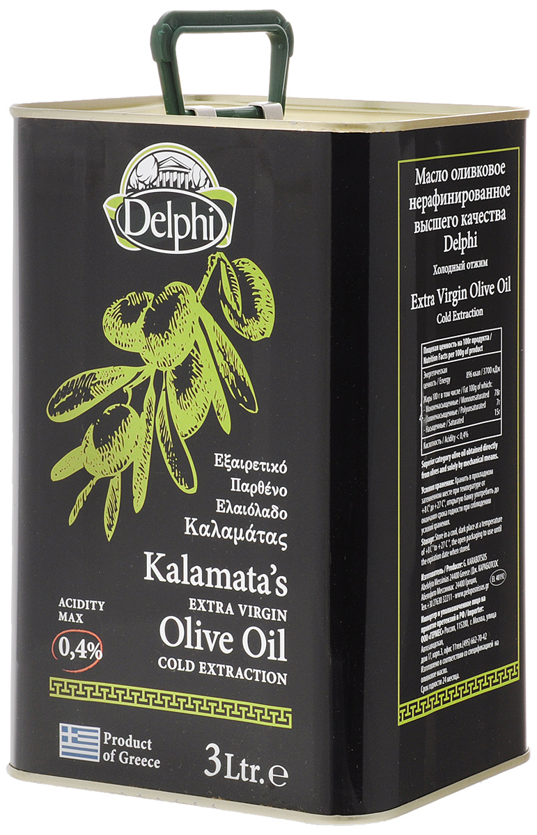 Delphi Extra Virgin масло оливковое, 3 л81.0027,1 Delphi Extra Virgin масло оливковое, 3 л81.0027,1Оливковое нерафинированное масло Extra Virgin Delphi производится путем холодногоотжима, то есть механической обработки мякоти оливок при помощи пресса.Оливковое масло широко применяется в кулинарии в натуральном виде, в качестве заправки, а также для лечения сердечно-сосудистых и желудочно-кишечных заболеваний, так как содержит большое количество витаминов В, С, Е, провитамин А и минеральные вещества.