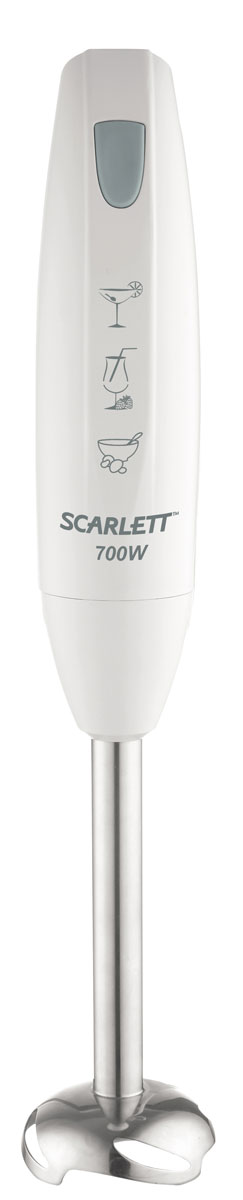 Scarlett SC-HB42S09, White погружной блендерSC-HB42S09 Scarlett SC-HB42S09, White погружной блендерSC-HB42S09С помощью блендера Scarlett SC-HB42S09 можно приготовить большое количество различных блюд. Стильный погружной блендер идеально подойдет для измельчения продуктов различной плотности и приготовления фруктовых коктейлей. Прорезиненная кнопка предотвращает соскальзывание пальца в процессе приготовления, делая работу с прибором приятной и безопасной. Специально разработанная конструкция погружной части блендера предотвращает разбрызгивание, гарантируя чистоту вашей кухни. Нижняя часть блендера легко снимается и её удобно мыть.