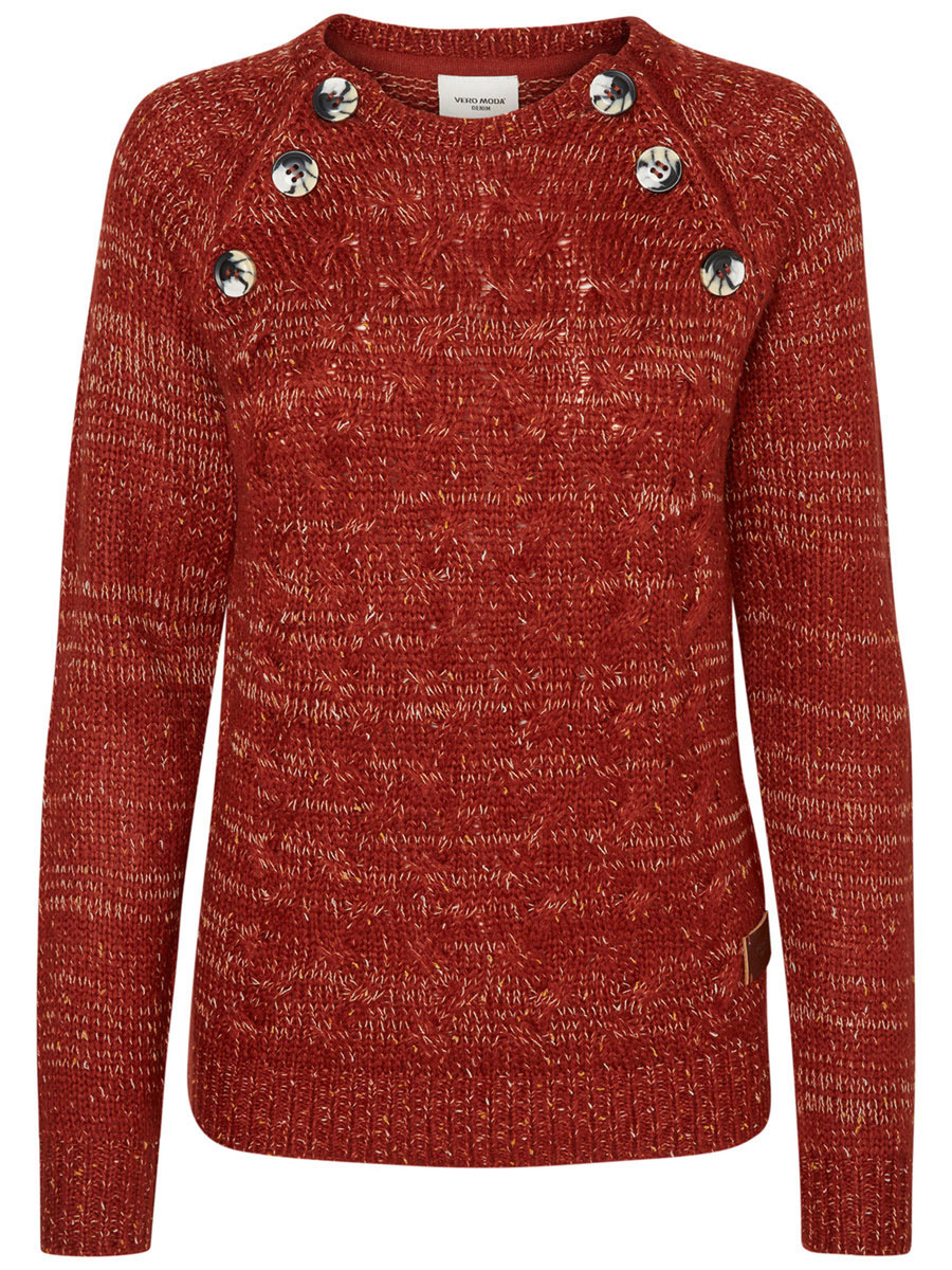 Джемпер женский Vero Moda Denim, цвет: терракотовый. 10159560. Размер M (44)10159560_Fired Brick Джемпер женский Vero Moda Denim, цвет: терракотовый. 10159560. Размер M (44)10159560_Fired BrickОригинальный женский джемпер Vero Moda изготовлен из высококачественной пряжи из акрила и полиэстера. Модель с круглым вырезом горловины и длинными рукавами великолепно подойдет для создания современного образа в стиле Casual. Горловина, манжеты рукавов и низ свитера связаны резинкой. Спереди модель застегивается на пуговицы, а на локтях дополнена оригинальными заплатками.
